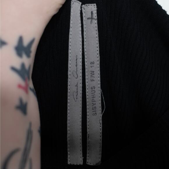 RICK OWENS Black Scarpa Pocket Faux Wrap Skirt Knit Midi Pencil Dress SZ 6 US - Picture 11 of 11